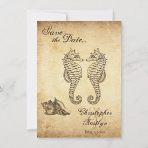 Save The Date Mariage vintage Seahorses et Conch Shell Beach
