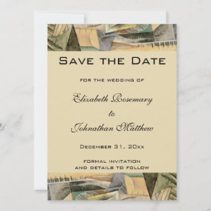 Save The Date Mariage Vintage, Tons de Terre, Art Cubisme