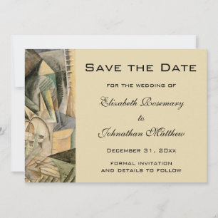 Save The Date Mariage Vintage, Tons Terreux, Art Cubisme