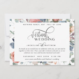 Save The Date Mariage virtuel en ligne Dusty Blue et Blush Flora