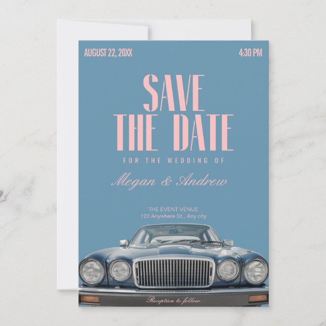 Save The Date Mariage voiture classique vintage (Devant)