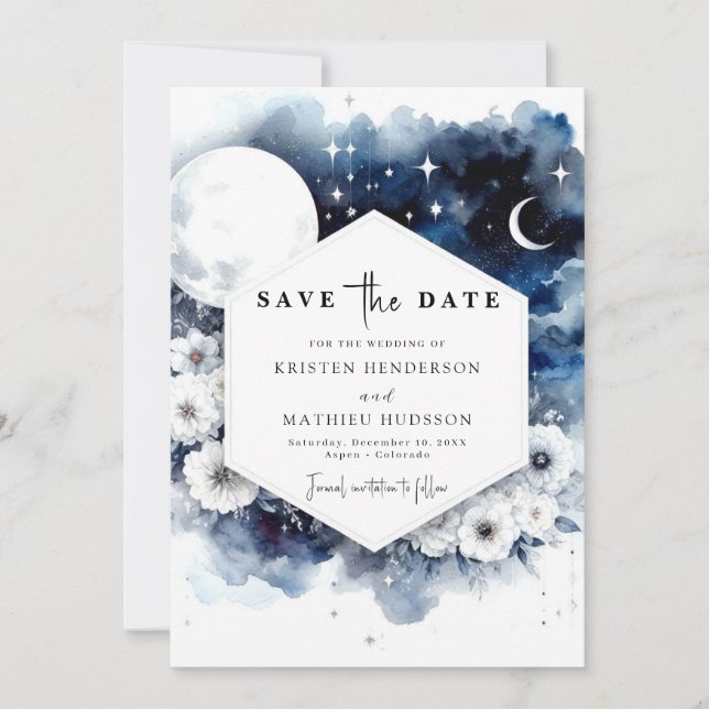 Save The Date Mariage Whimsical Blue Moonlit (Devant)