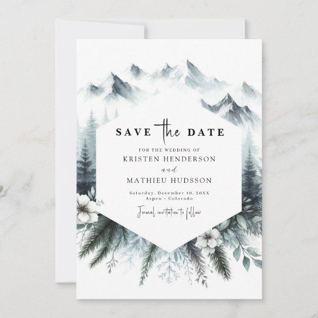 Save The Date Mariage Whimsical Pine Mountain (Devant)