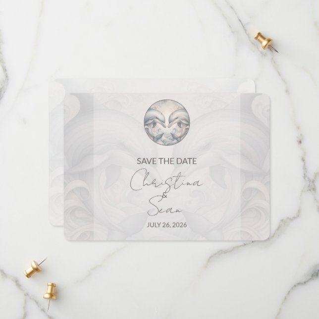 Save The Date Mariage Whimsy Dolphin Moderne Enregistrer La Cart (Devant/Arrière en situation)