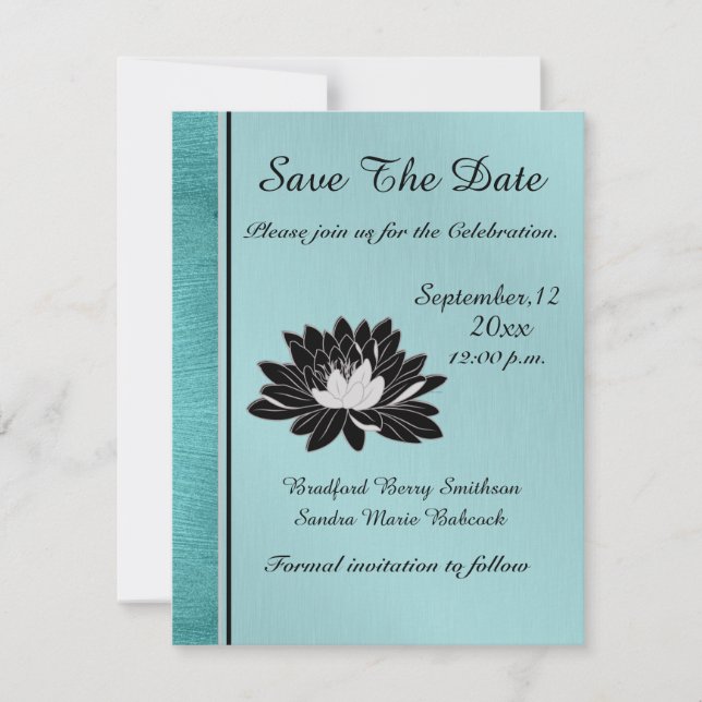 Save The Date MariageTeal Brush Métal, Floral noir (Devant)