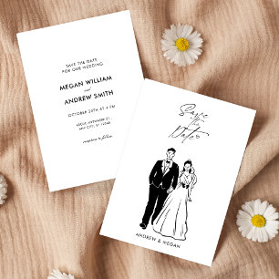 Save The Date mariée et mariée mariage dessinée à la main