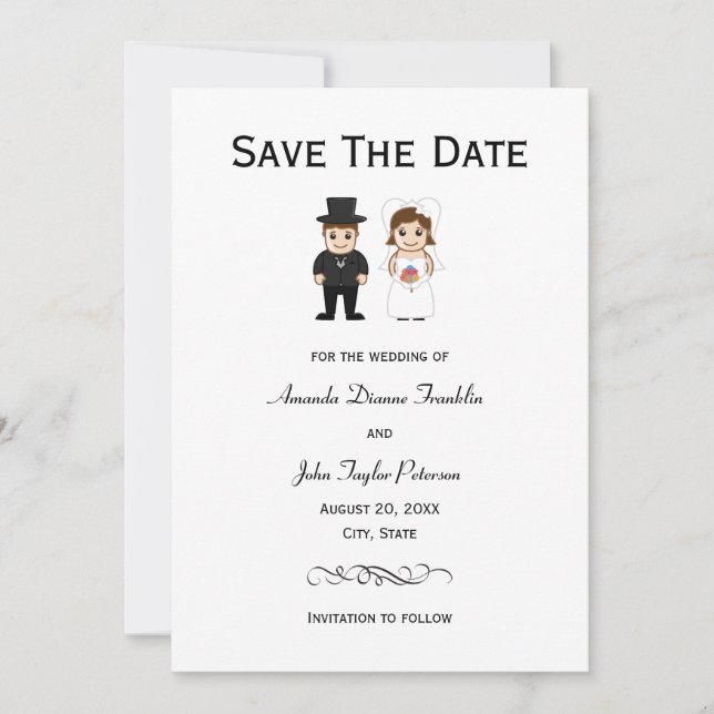 Save The Date Mariée & Marié Rayures Noires - Sauvegarder la Dat (Devant)