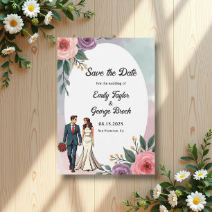 Save The Date Mariée romantique et Mariage d'aquarelle de chambr