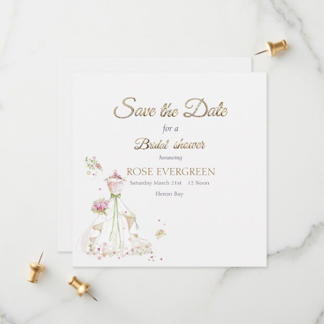 Save The Date Mariée Rougissante en Fleurs (Devant/Arrière en situation)