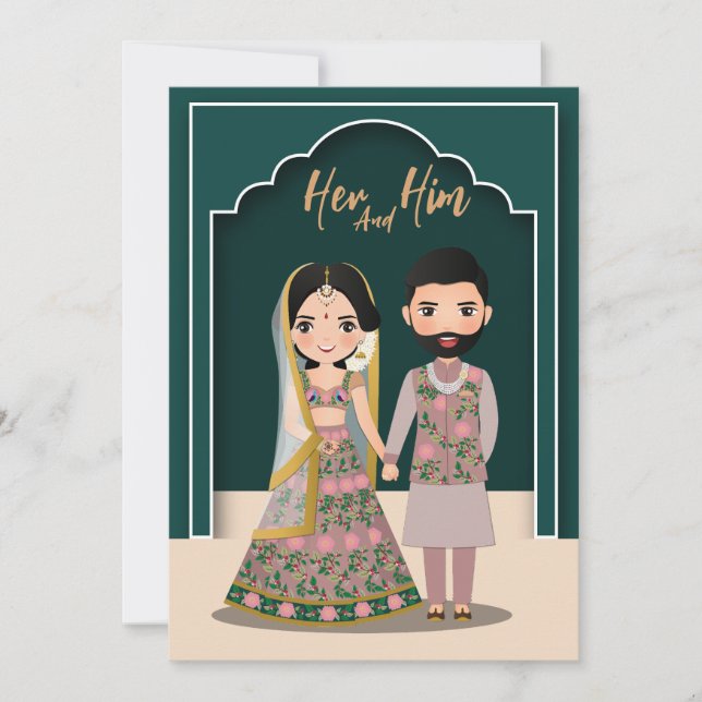 Save The Date Mariés couple mignon dessin animé indien (Devant)