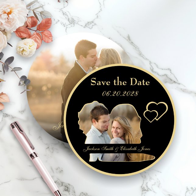 Save The Date Mariés en Or Forme Photo Rond Mariage (Créateur téléchargé)