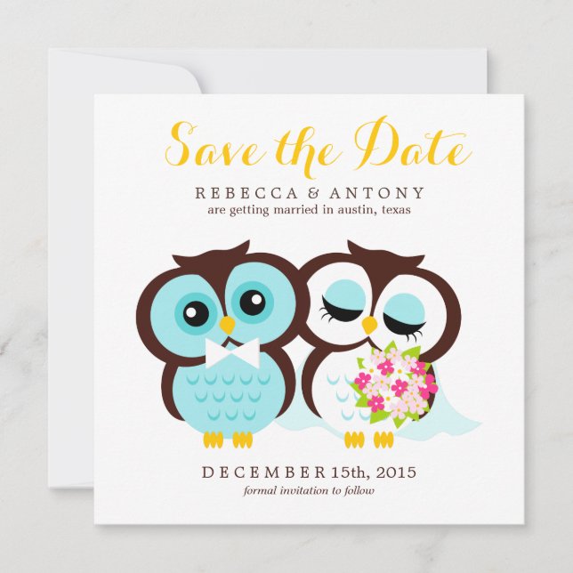 Save The Date Mariés Hiboux Mariage Enregistrer la Date (Devant)
