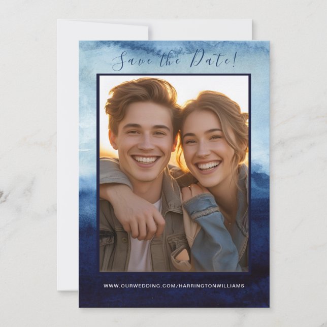 Save The Date Marine Bleu Aquarelle Mariage Enregistrer la date  (Devant)