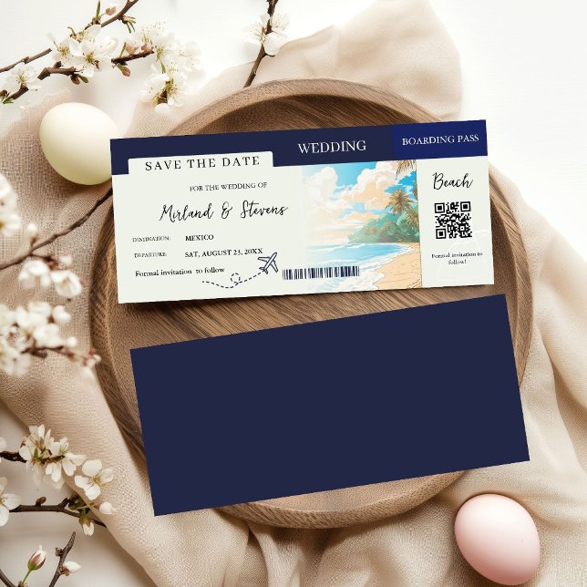 Save The Date Marine bleu Beach Nautical Boarding pass mariage (Créateur téléchargé)