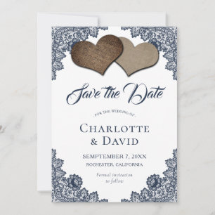 Save The Date Marine Bleu Burlap Dentelle Mariage Enregistrer La