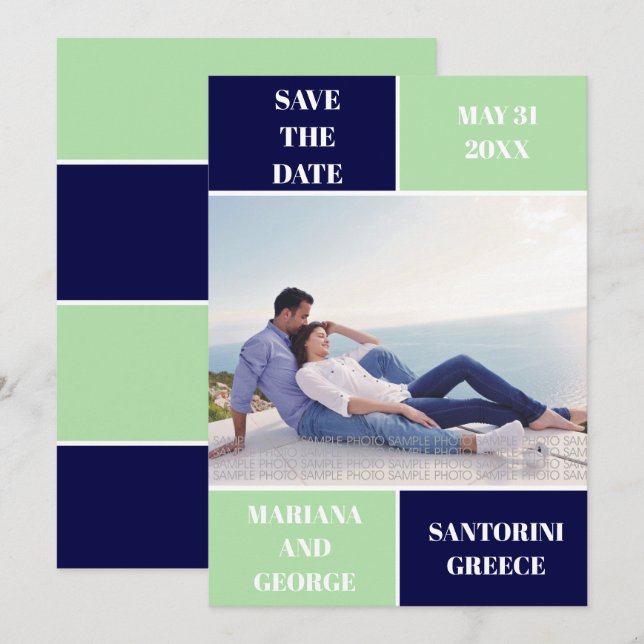 Save The Date Marine bleu, couleur menthe bloc mariage Enregistr (Devant / Derrière)