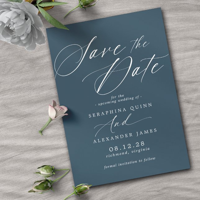 Save The Date Marine bleu foncé | Moderne Élégant Mariage de ton (Créateur téléchargé)