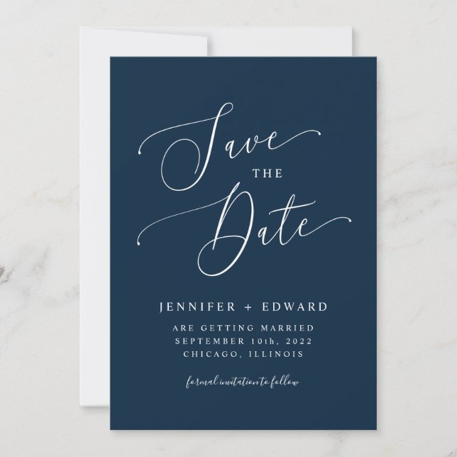 Save The Date Marine bleu moderne minimal (Devant)