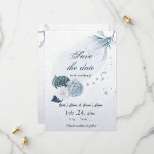Save The Date marine bleu poussiéreux fleurs mariage botanique