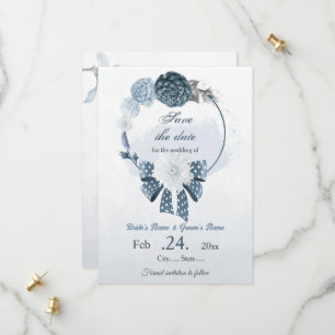 Save The Date marine bleu poussiéreux fleurs mariage botanique