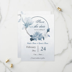 Save The Date marine bleu poussiéreux fleurs mariage botanique