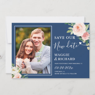 Save The Date Marine Bleu rose floral Sauvez Notre Nouvelle Date