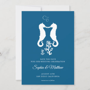 Save The Date Marine Bleu Seahorse Côte Tropicale
