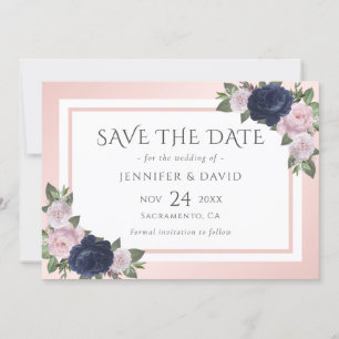 Save The Date Marine Blue Blush Rose Floral Mariage Enregistrer 