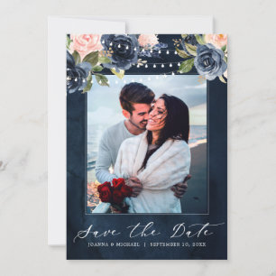 Save The Date Marine Blue Blush rose lumières à cordes Photo