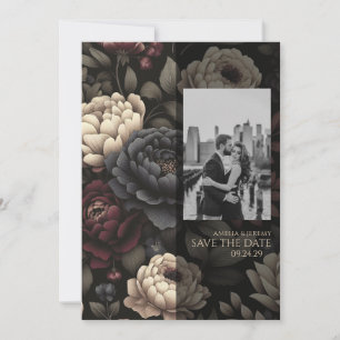 Save The Date Marine Blue & Burgundy Moody Floral