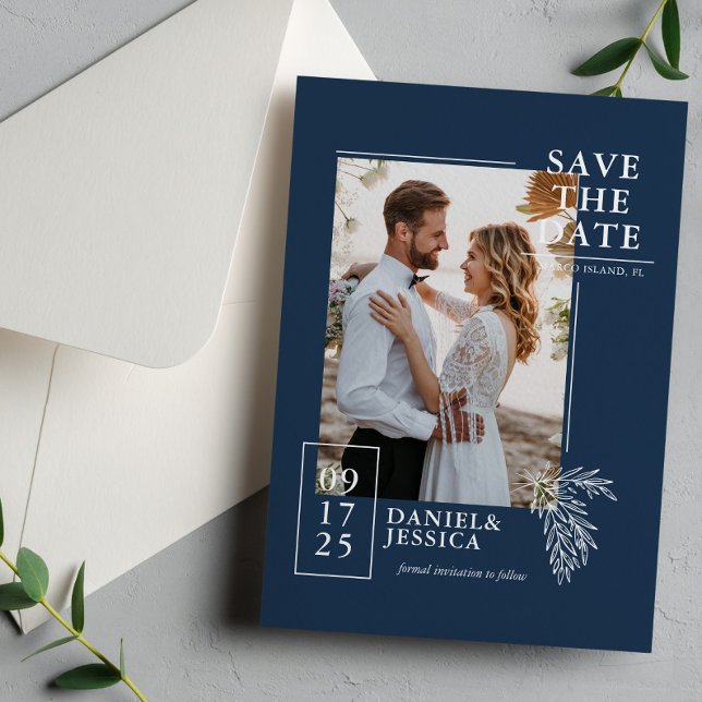 Save The Date Marine Blue Modern Photo Mariage Enregistrer La Da (Créateur téléchargé)