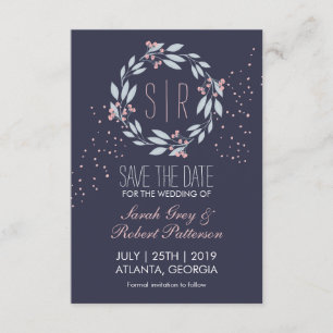 Save The Date Marine Blue Rose Fleur Wreath Mariage Enregistrer