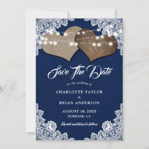 Save The Date Marine Blue Rustic Country Floral Mariage dentelle