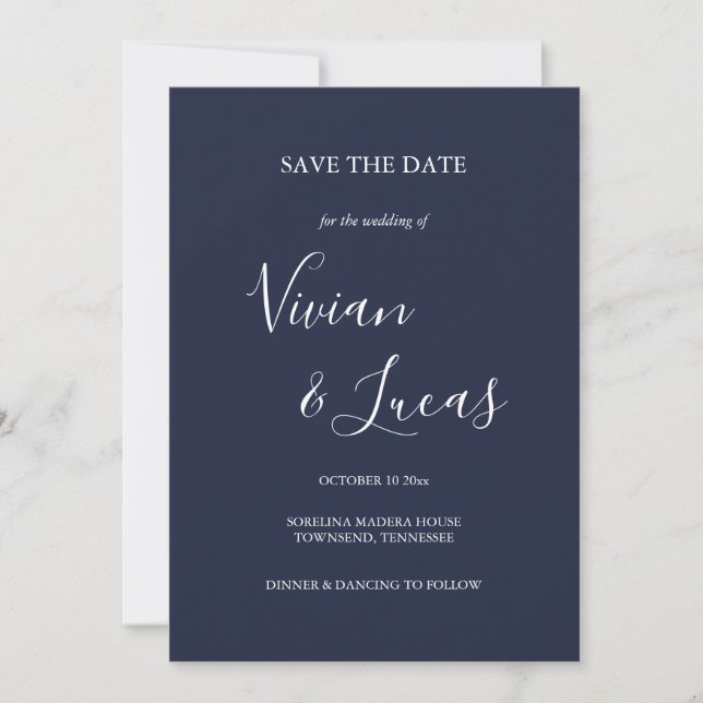 Save The Date Marine Blue Script Wedding Enregistrer la date (Devant)