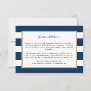 Save The Date Marine Blue Stripes Gold Trim Mariage Hébergements