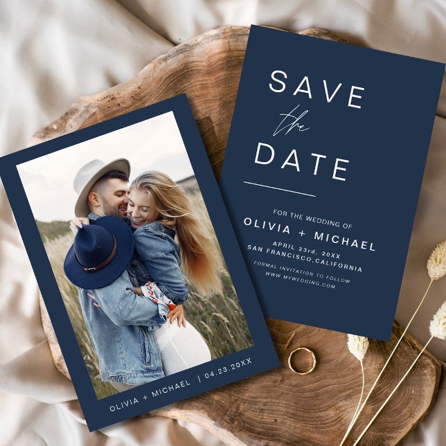 Save The Date Marine Blue Wedding Enregistrer la Date Photo Mini (Créateur téléchargé)