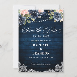 Save The Date Marine Blush Floral String Light Enregistrer la da
