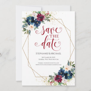 Save The Date Marine Burgundy Aquarelle Floral Enregistrer la da