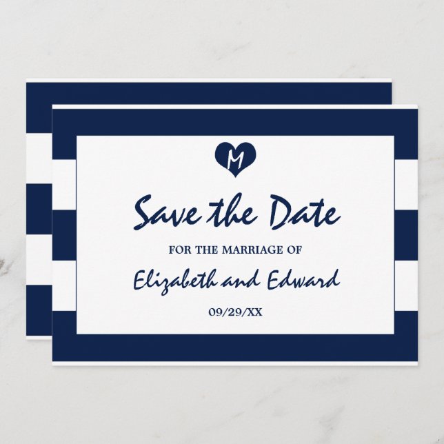 Save The Date Marine chic moderne et mariage blanc Enregistrer l (Devant / Derrière)
