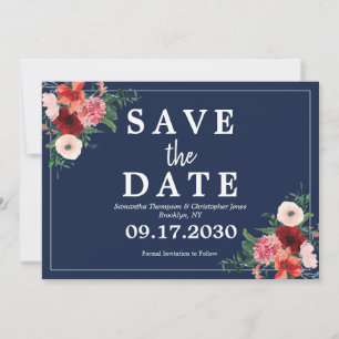 Save The Date Marine Coral bleu Bourgogne Floral Mariage photo