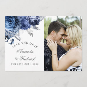 Save The Date Marine et blanc avec mariage d'argent Sauvez la da