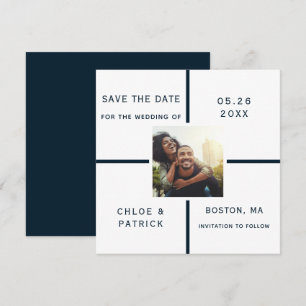 Save The Date Marine et Blanc Mariage moderne Photo Enregistrer 