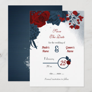 Save The Date Marine & fleurs bordeaux romantique