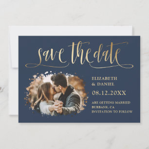 Save The Date Marine Gold Calligraphy Mariage 2 Splatter Photo