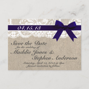 Save The Date Marine Lace & Burlap Mariage Enregistrer la date