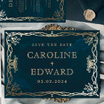 Save The Date Marine médiévale Gold Ivy<br><div class="desc">Marine Mystical Gold Stars Mariage d'astronomie de lune</div>