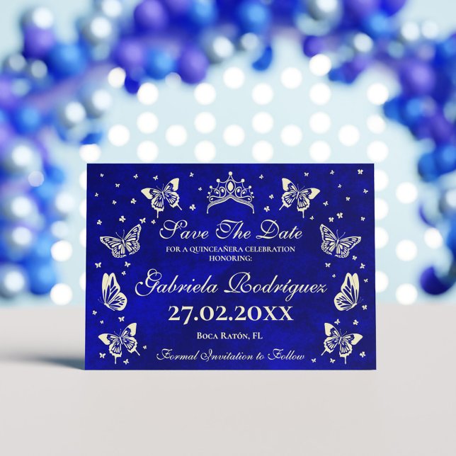 Save The Date Marine moderne Blue Gold 15e anniversaire Quinceañ (Modern Navy Blue Gold 15th Birthday Quinceañera Save The Date)