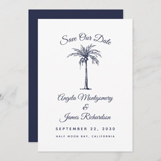 Save The Date Marine moderne Blue Palm Beach Mariage Sauvez la d (Devant / Derrière)