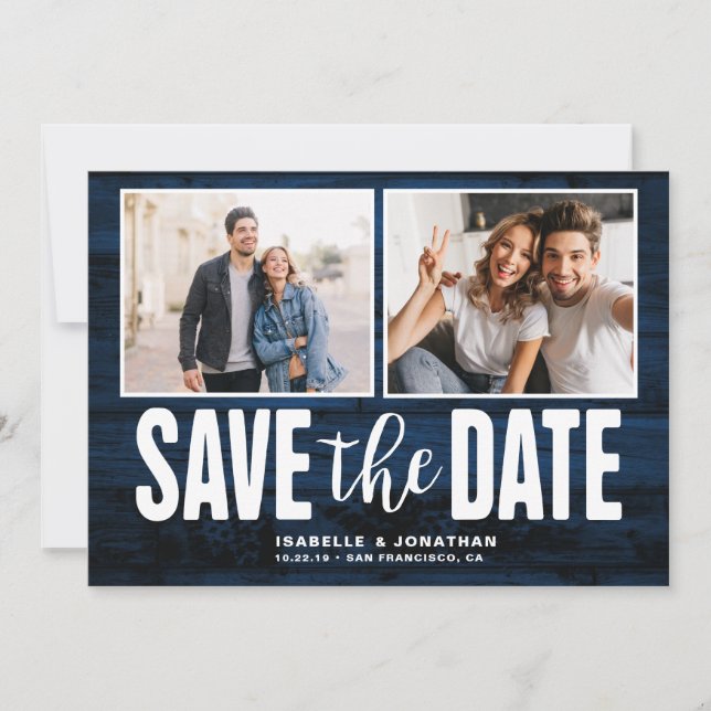 Save The Date Marine moderne Blue Wood 2 Photo Enregistrer la da (Devant)