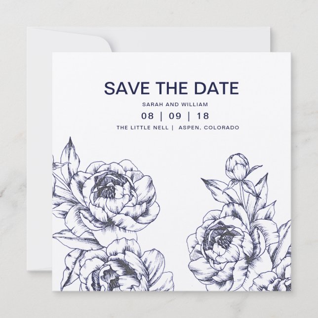 Save The Date Marine Peony Simple Enregistrer la date (Devant)